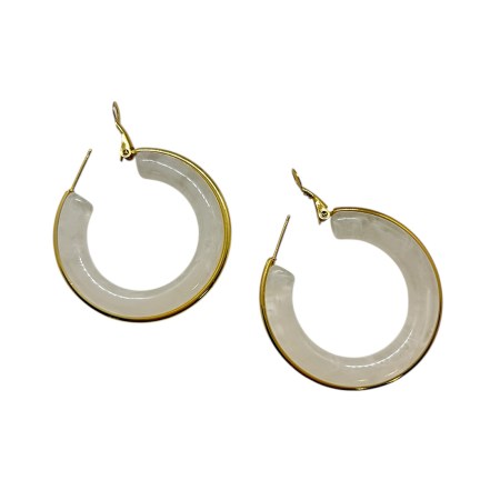 earrings round steel gold acrilic white